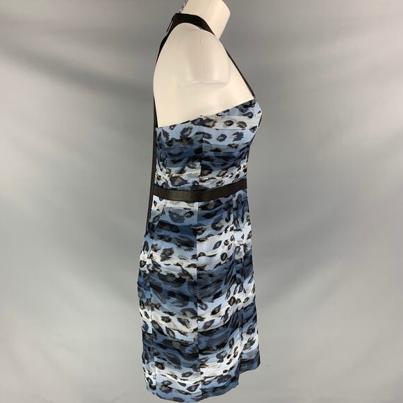 Spring 2011 Size 6 Blue Black Silk Camouflage Leather Knee-Length Dress - Picture 4 of 8